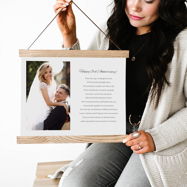 3rd Anniversary Wedding Gift - Poem and Photo Canvas with Wood Frame