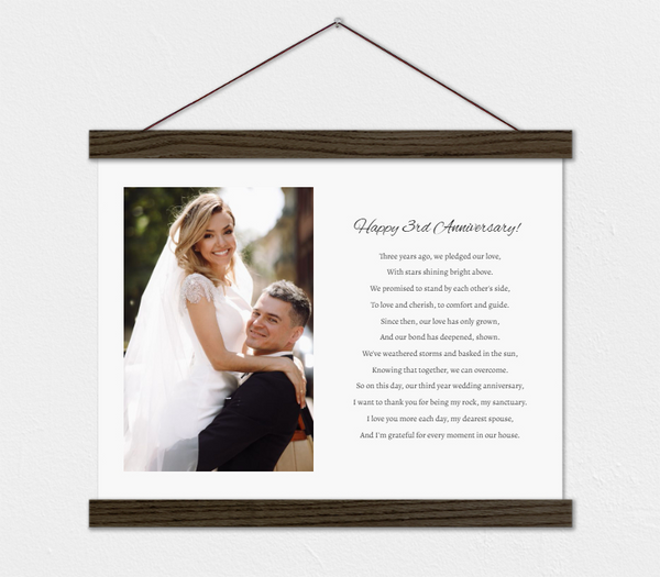 3rd Anniversary Wedding Gift - Poem and Photo Canvas with Wood Frame