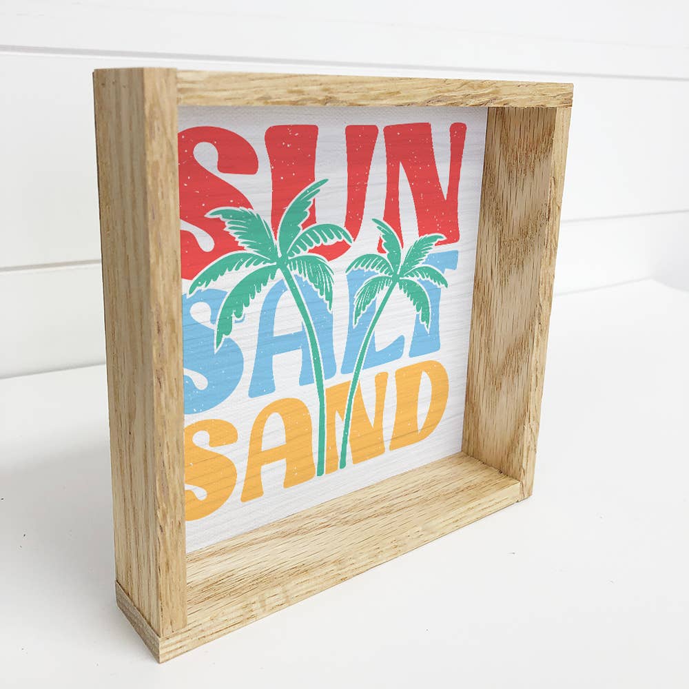 Sun Salt Sand - Summer Canvas Word Art - Wood Framed Artwork