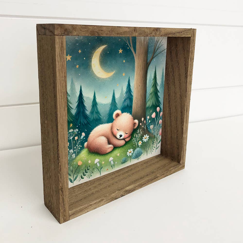 Woodland Nursery Sleeping Bear - Cute Animal Nursery Artwork