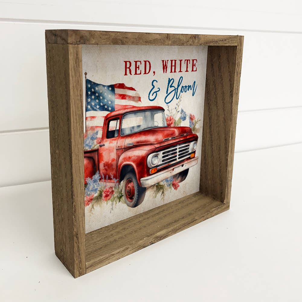 Red, White & Bloom Truck - Patriotic Vintage Truck - Spring