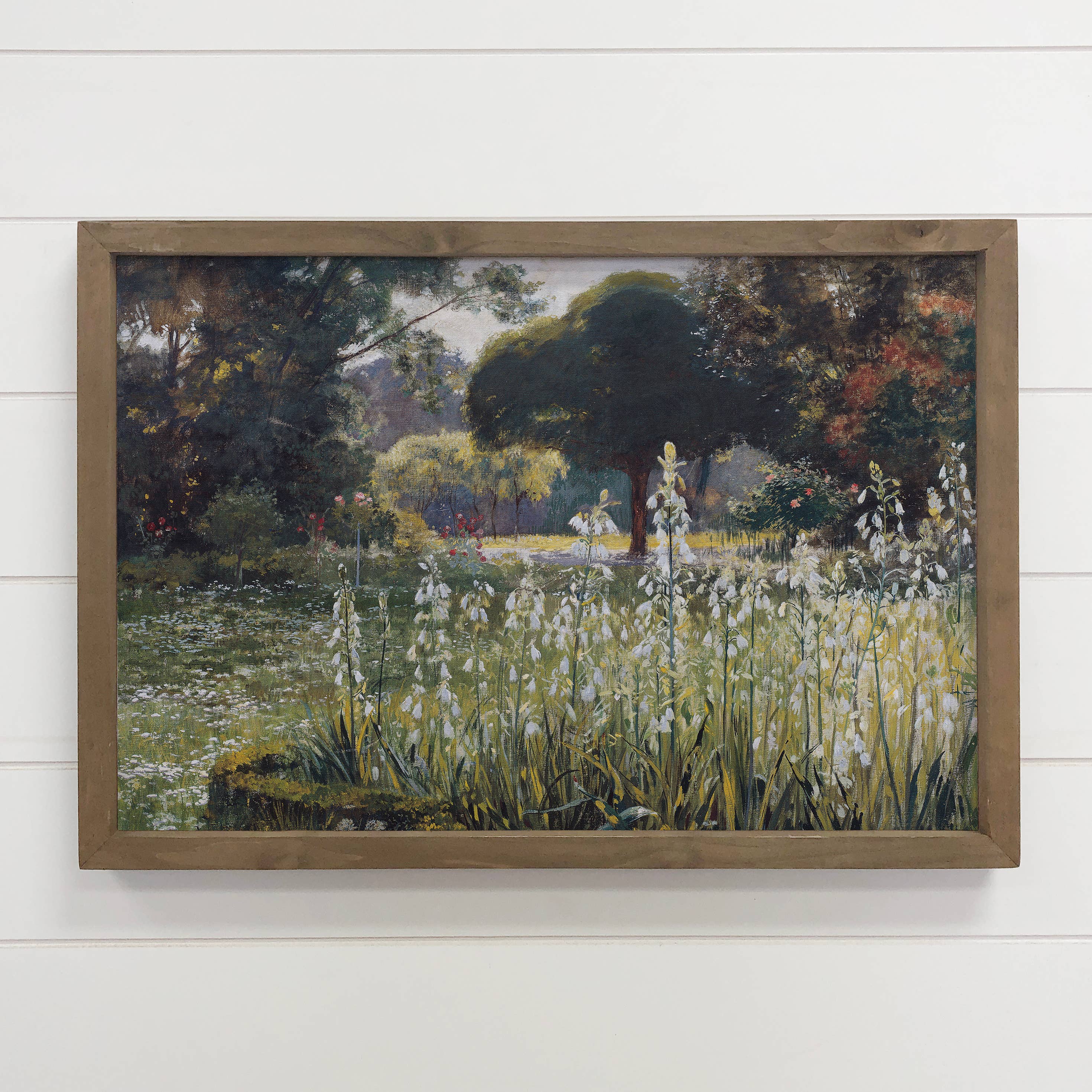 White Bellflower Meadow - Nature Canvas Art - Wood Framed