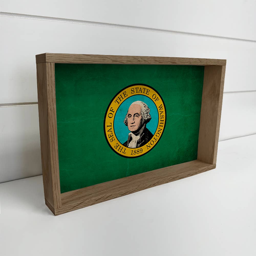 Washington Vintage Flag - State Flag Canvas Art - Framed Art