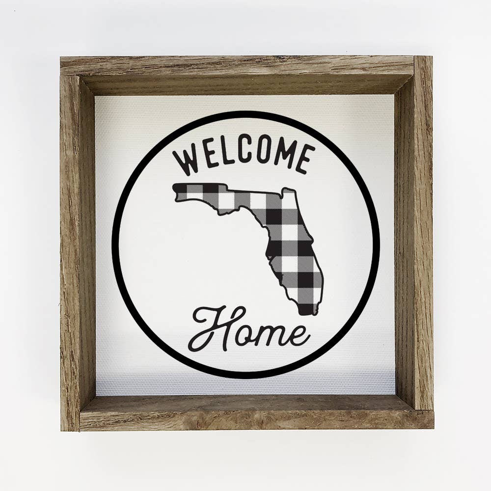 Welcome Home Florida Buffalo Plaid Small Canvas Sign