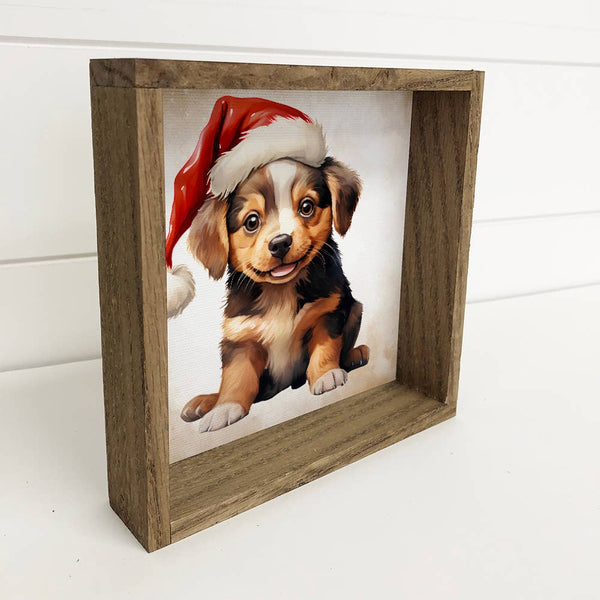 Mountain Dog Puppy Santa Hat - Cute Holiday Animal - Framed