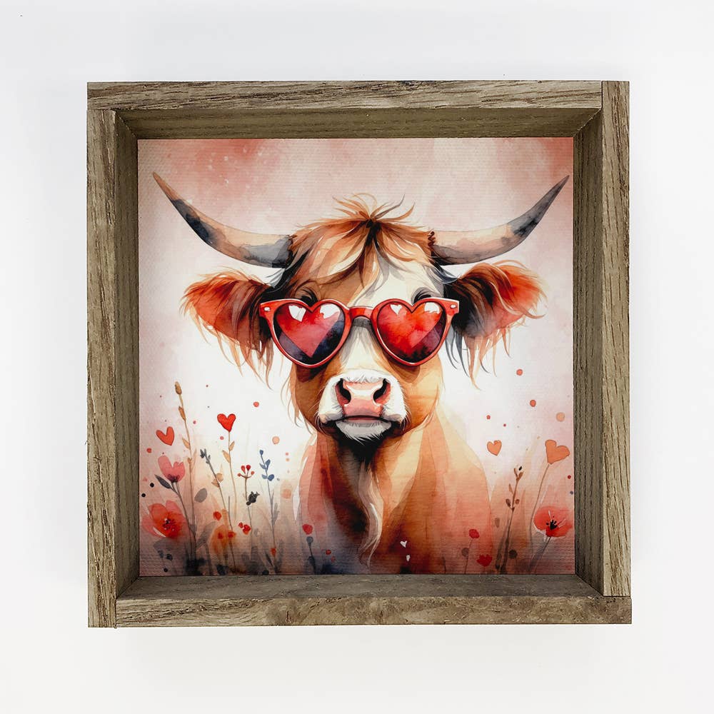 Cute Cow Sunglasses Valentines - Cute Cow Canvas Art - Frame