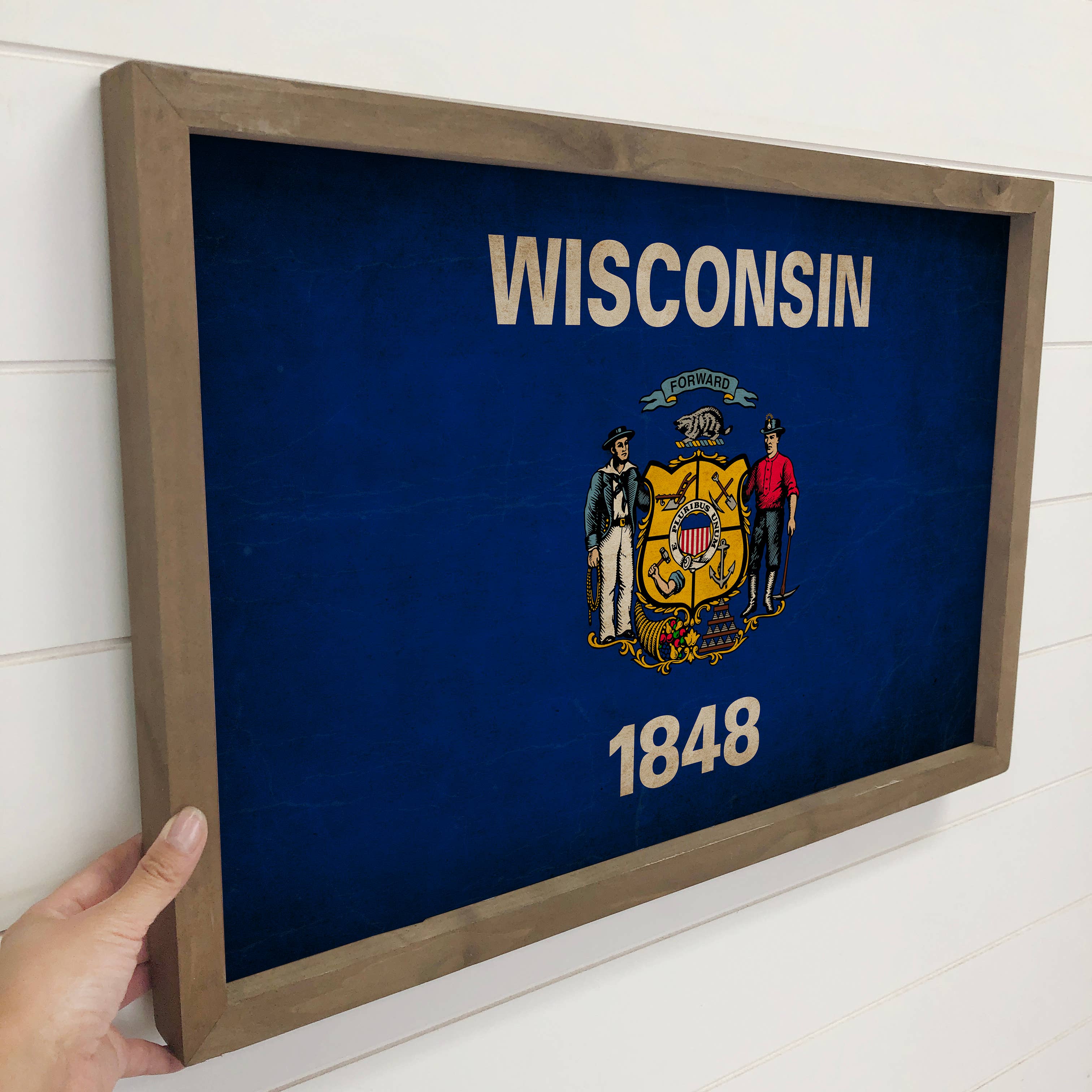 Wisconsin Vintage Flag - Sate Flag Canvas Art - Wood Framed