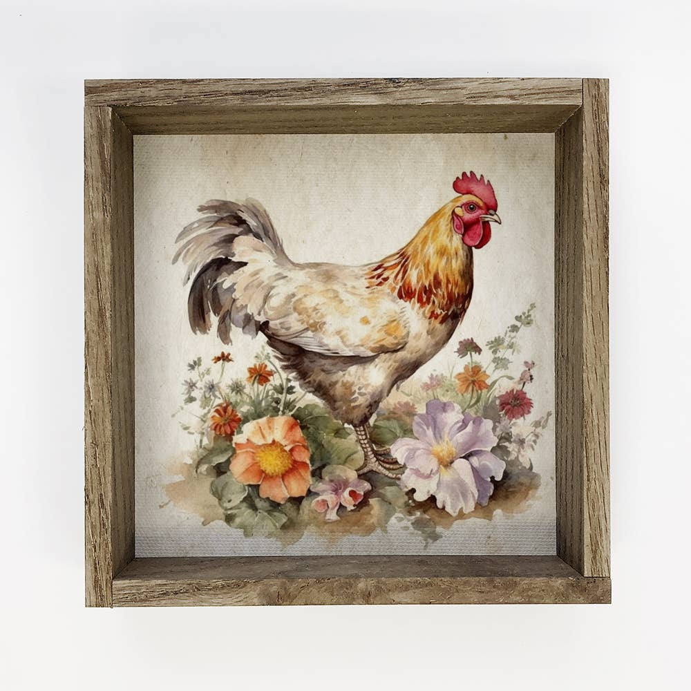 Vintage Chicken Flowers - Spring Time Chicken Canvas Art