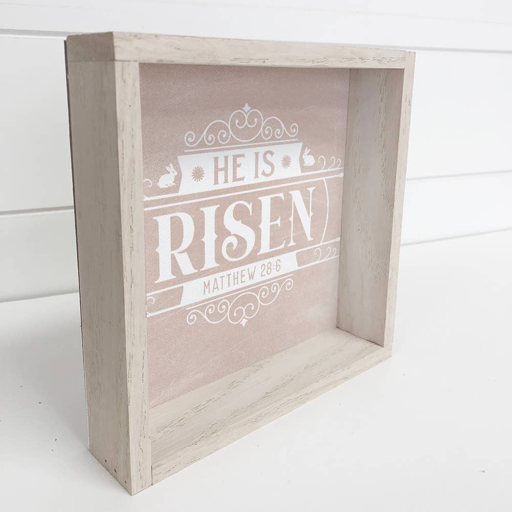 He Is Risen Vintage Easter - Easter Canvas Word Art - Framed