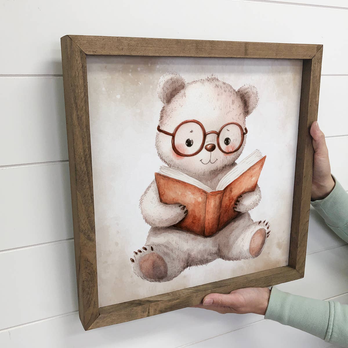 Bear Reading Book - Cute Bear Canvas Art - Wood Framed Art