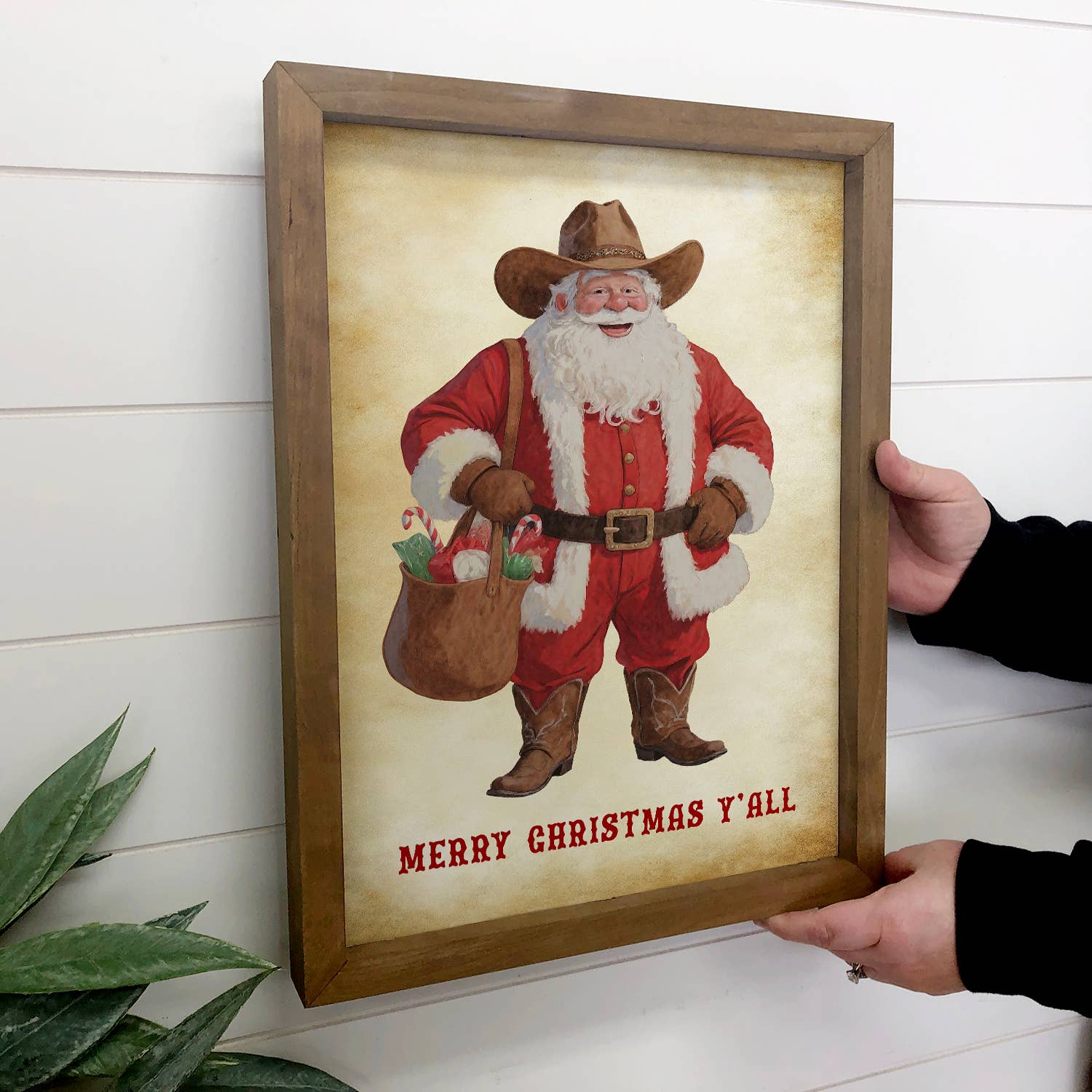 Merry Christmas Ya'll Santa Cowboy - Christmas Canvas Art