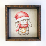 Baby Bunny in Santa Hat Small Christmas Holiday Canvas Sign