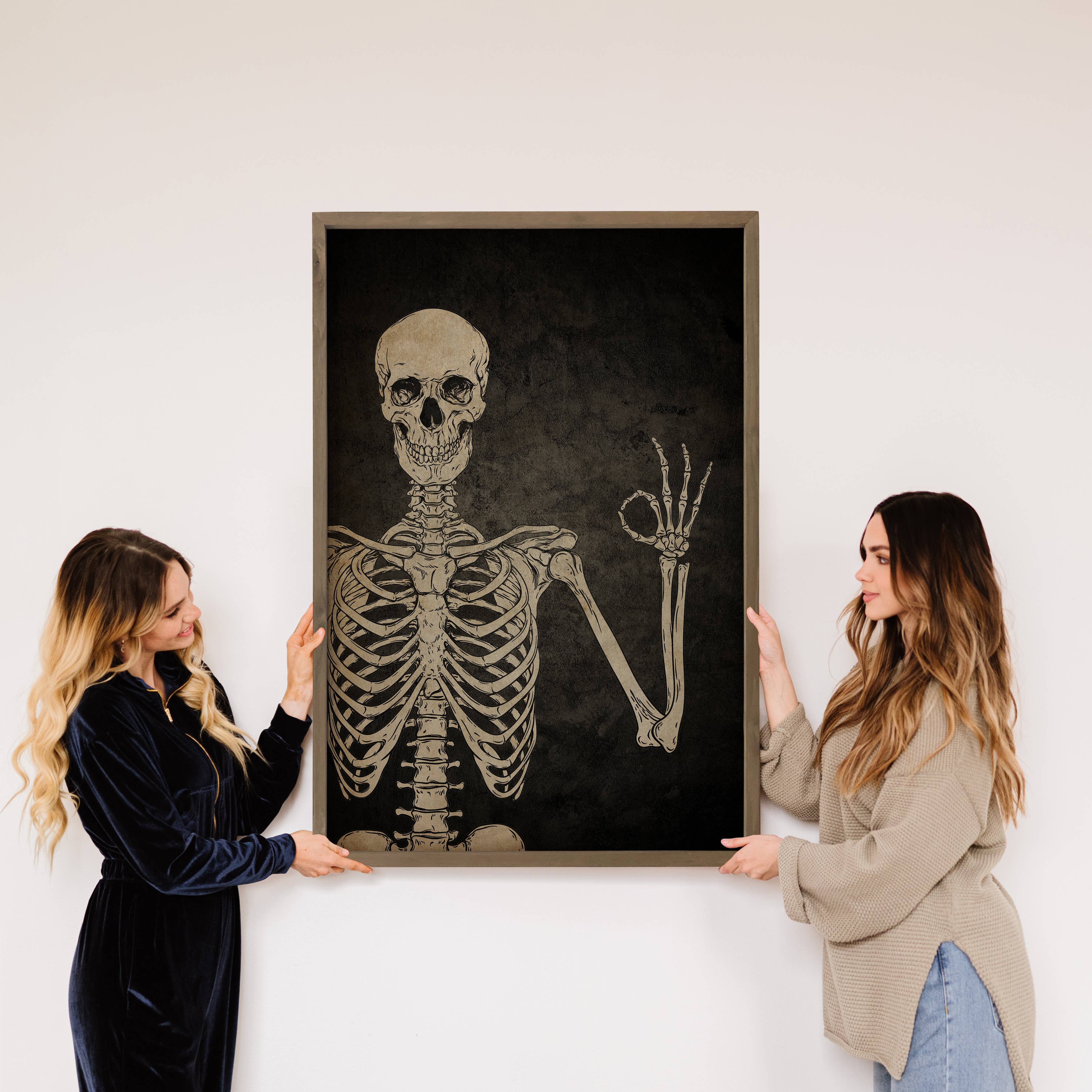 Skeleton Okay Hand Sign - Skeleton Canvas Art - Wood Framed