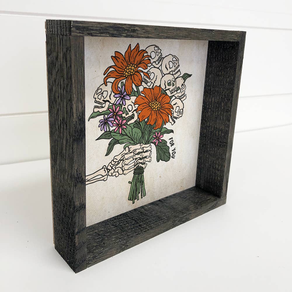 Skull Flowers For You - Seasonal Wall Art - Wood Framed Art