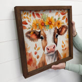 Fall Farm Animal Cow - Wood Framed Cute Animal Canvas Art