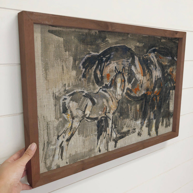 Mare and Foal - Horse Canvas Art - Wood Framed Wall Artwork