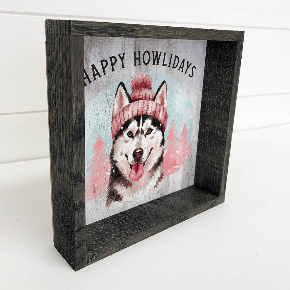 Husky Happy Howlidays - Cute Dog Canvas Art - Holiday Art