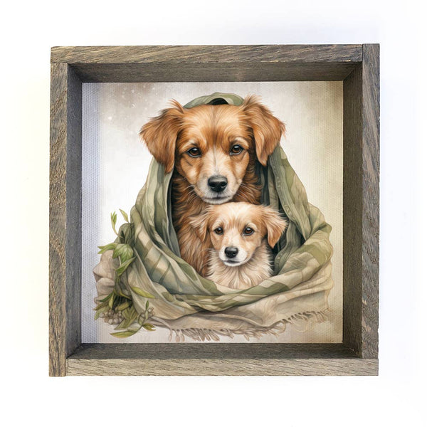 Mother Baby Small Retriever - Dog Canvas Art - Wood Framed