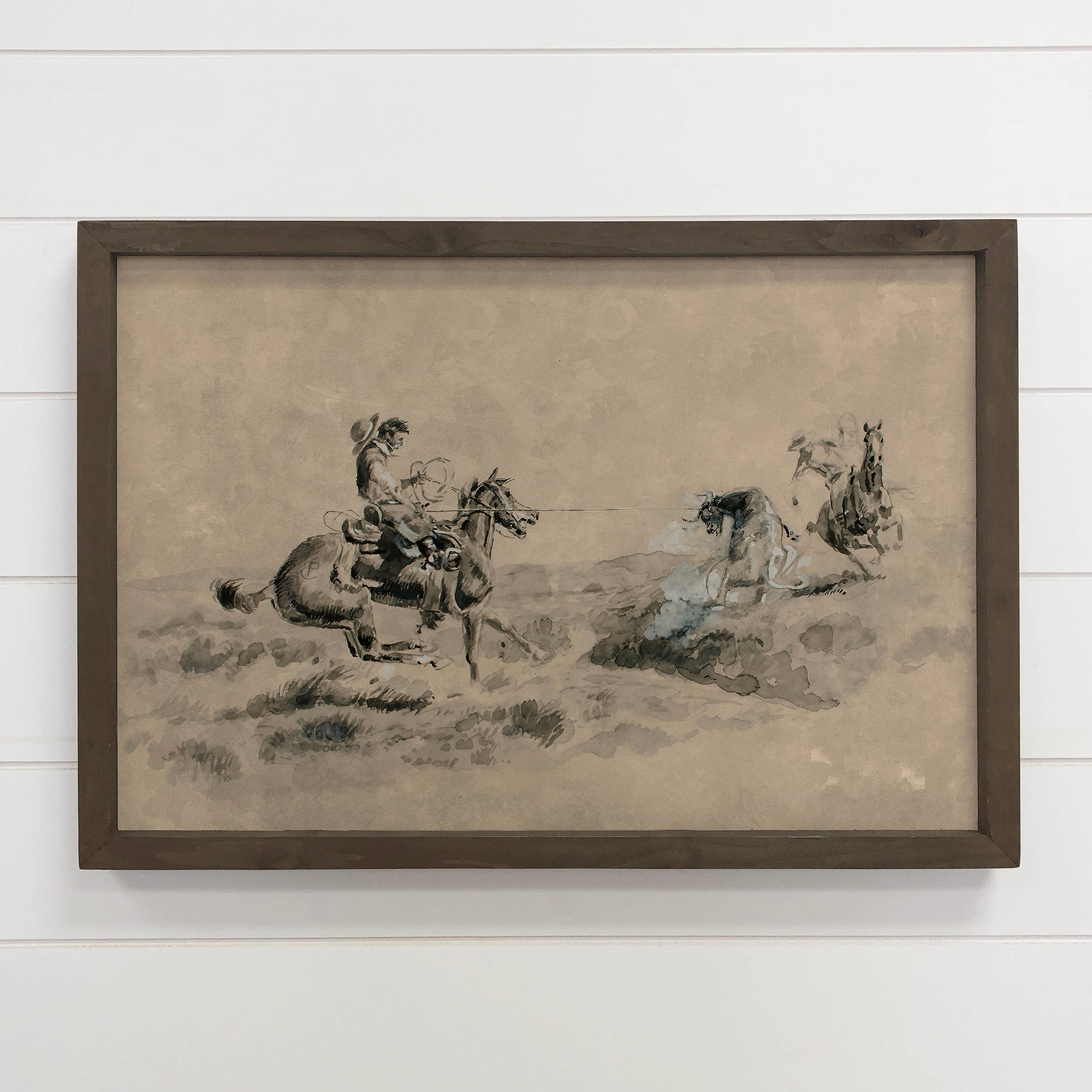 Cowboys Black and Beige - Ranch House Wall Art - Wood Framed