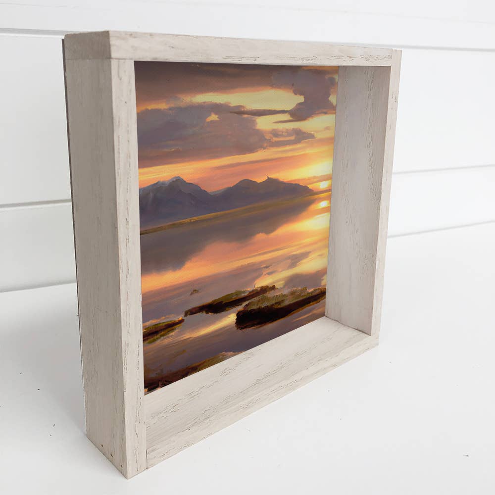 Great Salt Lake Sunset Painting on Canvas Small Sign