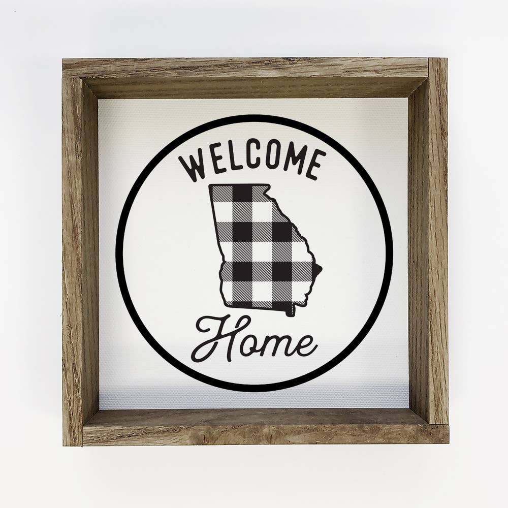 Welcome Home Georgia Buffalo Plaid Small Canvas Sign