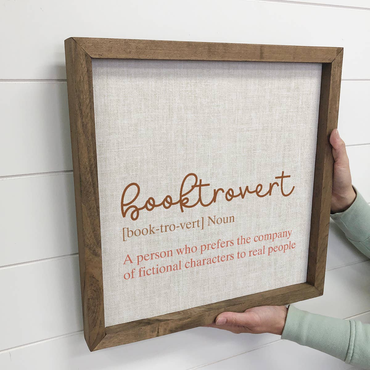 Booktrovert Definition - Funny Book Word Sign - Wood Framed