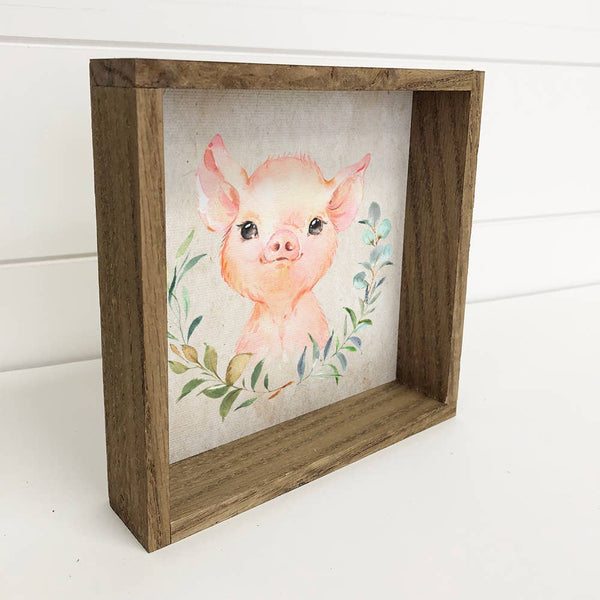 Baby Watercolor Pig Farmhouse Nursery Small Shelf Decor