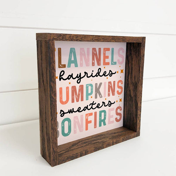 Flannels & Hayrides Fall Stuff - Cute Fall Word Art - Framed