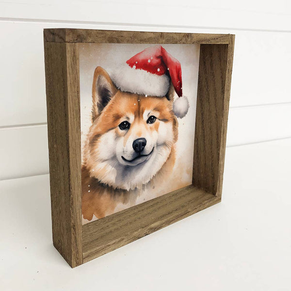 Akita Dog Santa Hat - Cute Holiday Animal Canvas Art - Frame