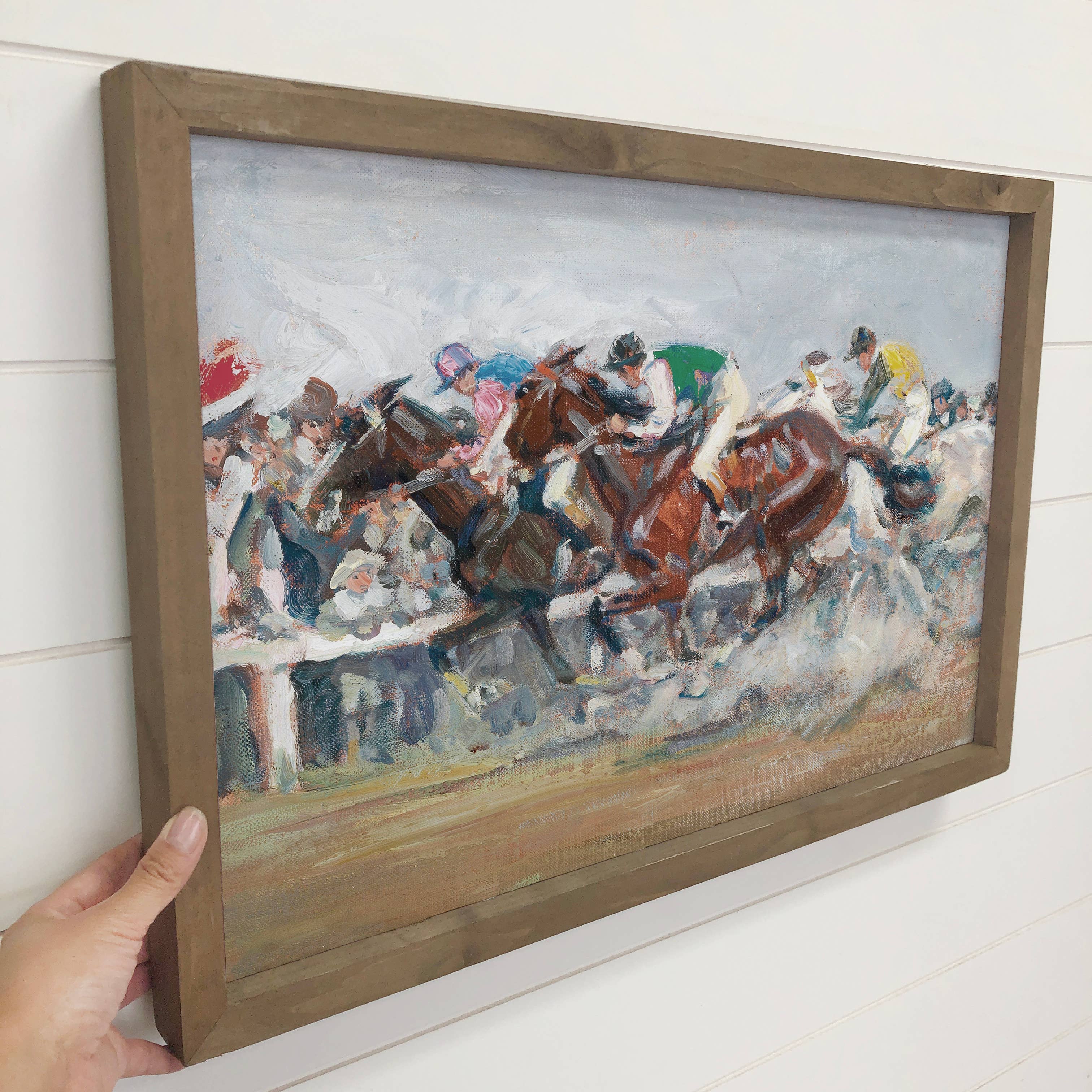 Horse Race Canvas Art - Wood Framed Wall Art