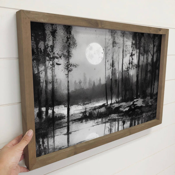 Moonlit Black Forest - Nature Canvas Art - Wood Framed Decor