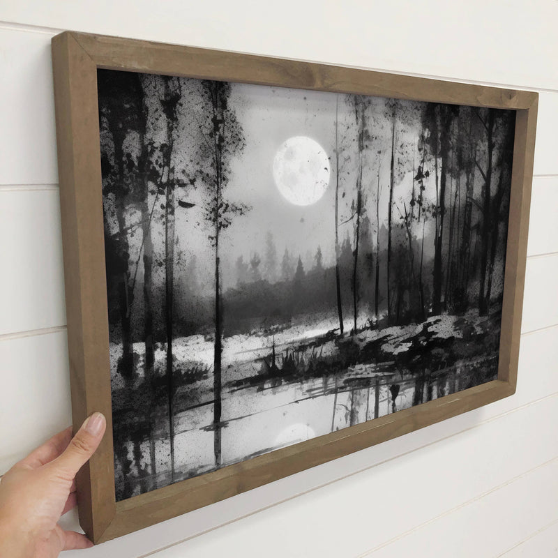 Moonlit Black Forest - Nature Canvas Art - Wood Framed Decor