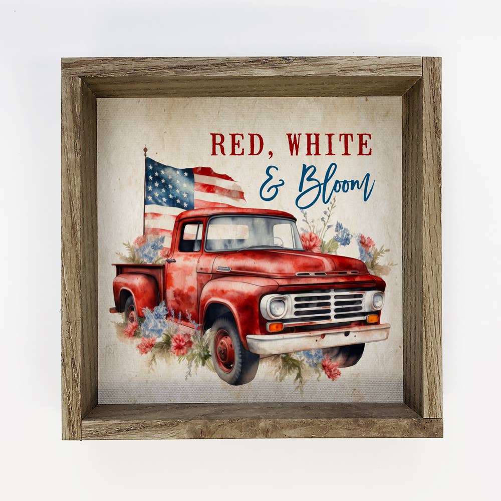 Red, White & Bloom Truck - Patriotic Vintage Truck - Spring