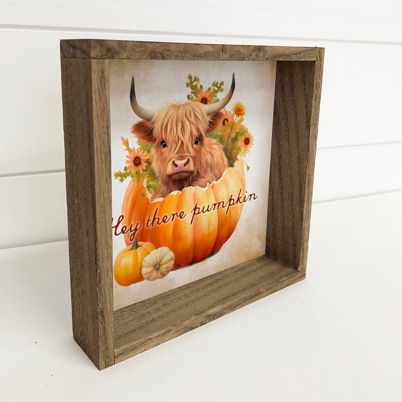 Hey There Pumpkin - Cute Fall Highland Cow - Framed Wall Art