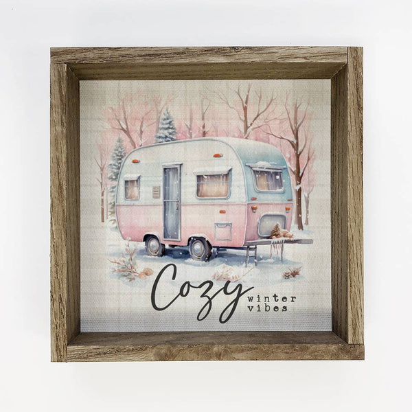 Vintage Cozy Winter Vibes - Pink Vintage Camper Trailer Art
