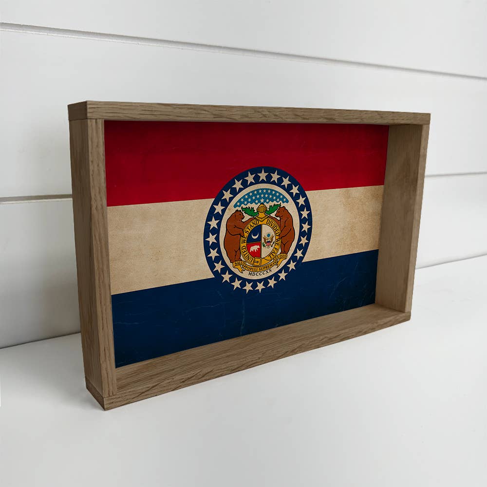 Missouri Vintage Flag - State Flag Canvas Art - Wood Framed