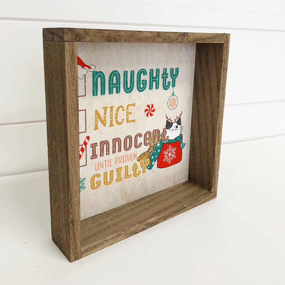 Naughty Nice Innocent - Framed Holiday Sign - Funny Wall Art