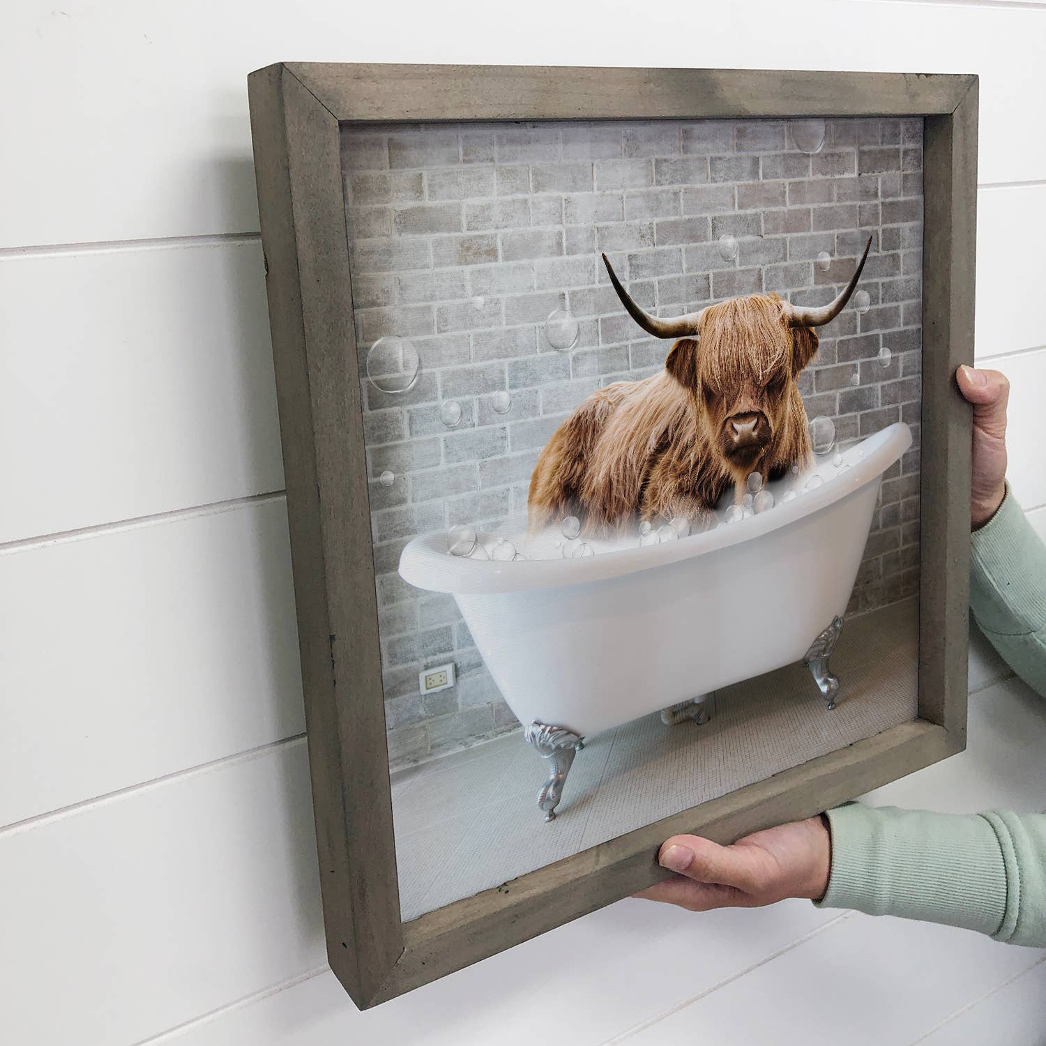 Highland Cow in a Bubble Bath Canvas & Wood Sign