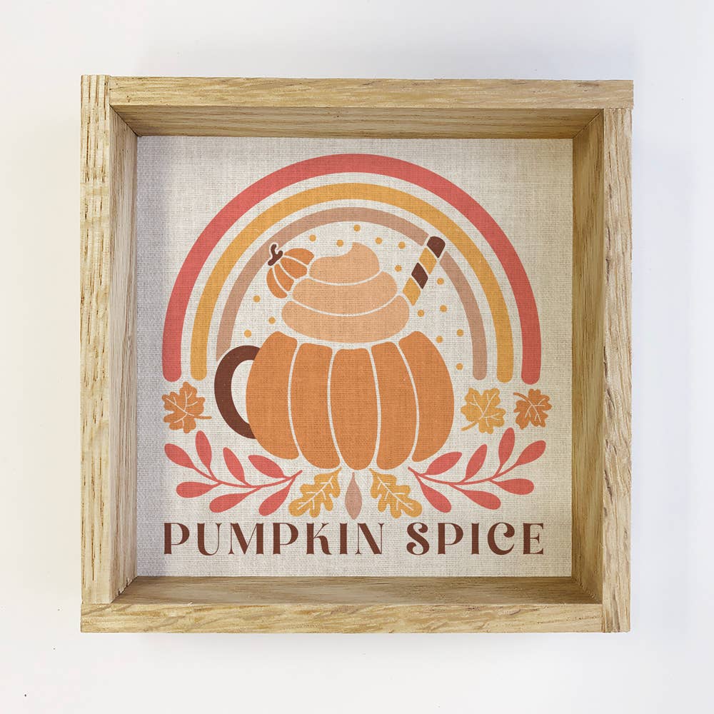 Pumpkin Spice Rainbow Mug - Pumpkin Canvas Art - Wood Framed