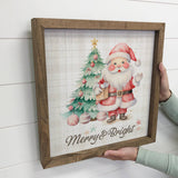 Vintage Merry and Bright Cute Santa - Cute Holiday Canvas