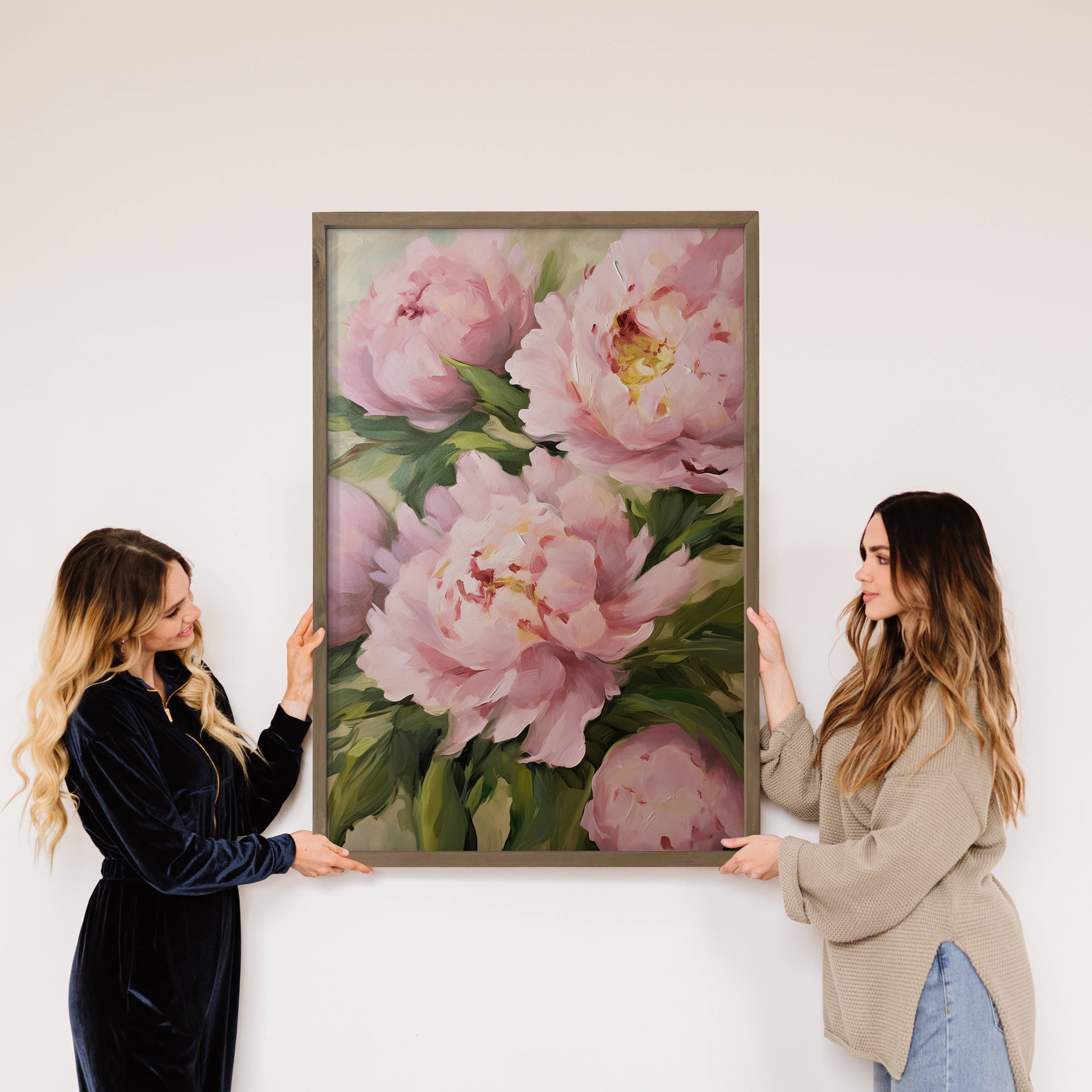 Pink Blooming Peonies - Flower Canvas Art - Wood Framed Art