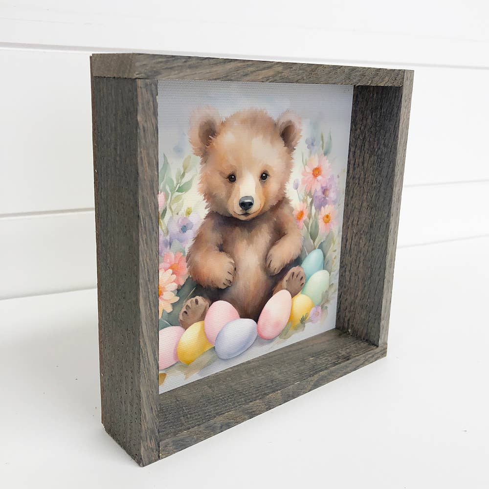 Easter Egg Bear - Cute Bear Easter Canvas Art - Wood Framed