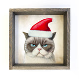 Grumpy Cat in Santa Hat Small Christmas Holiday Canvas Sign