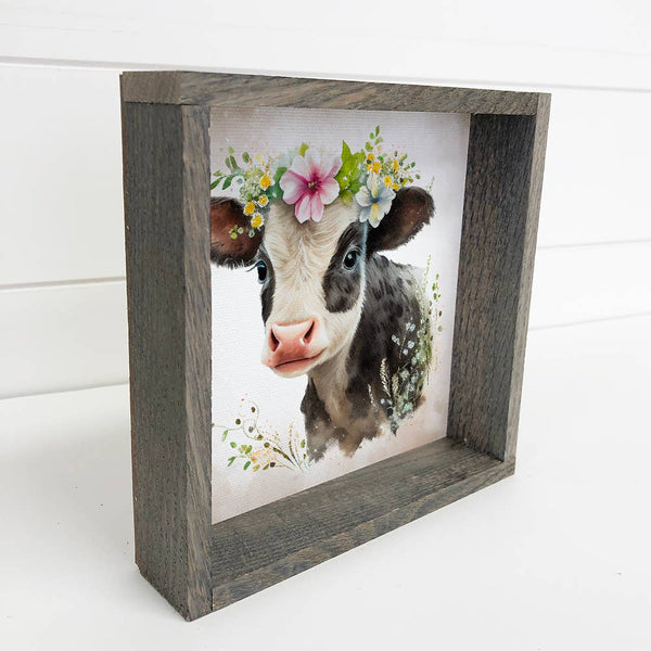 Sweet Cow with Flowers - Cute Baby Farm Animals and Flowers