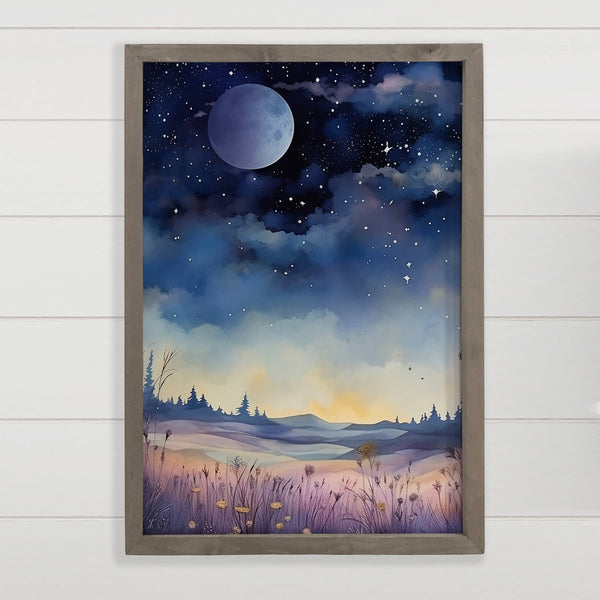 Moonlight Calm Night - Landscape Canvas Art - Wood Framed
