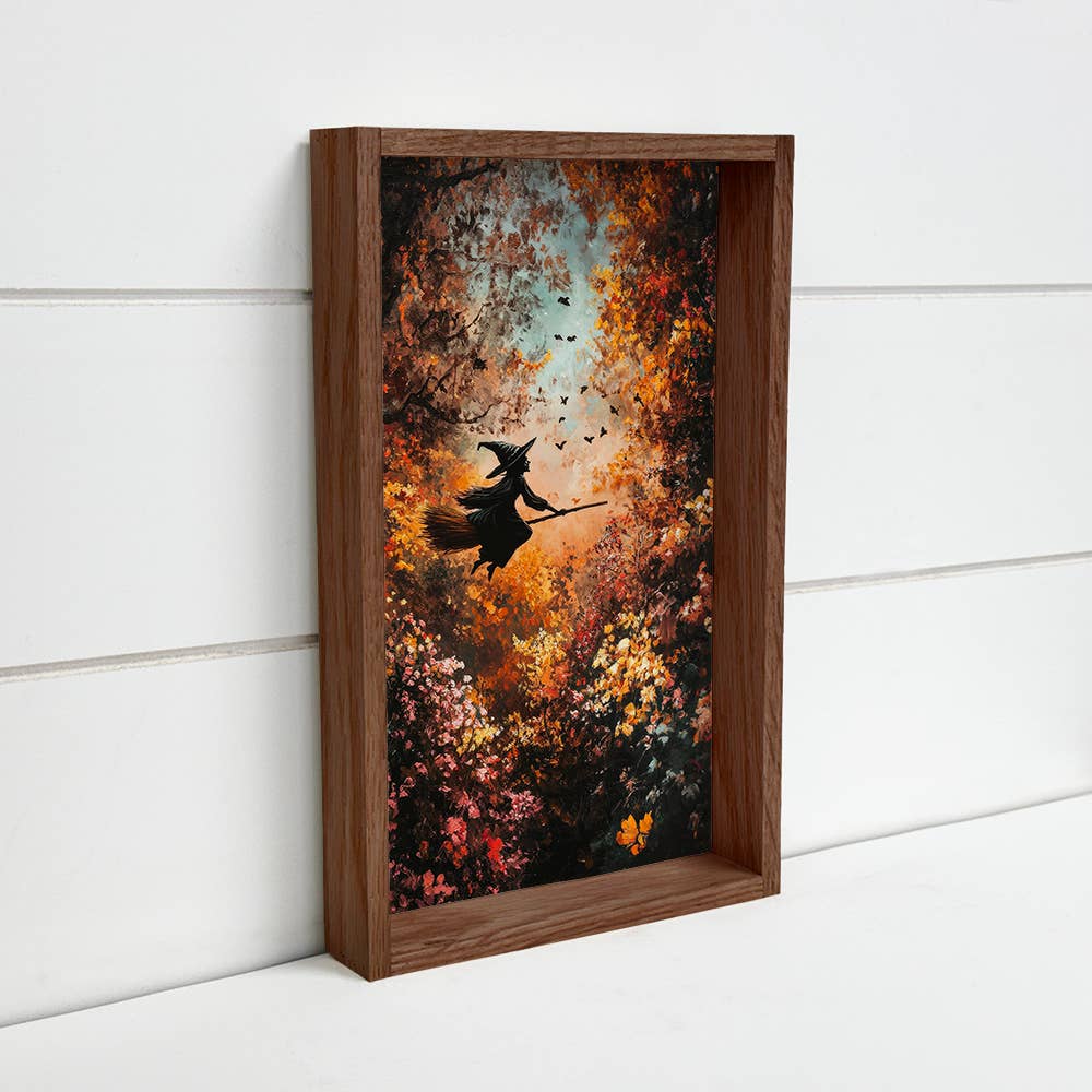 Witch in the Fall Forest - Halloween Canvas Art - Wood Frame