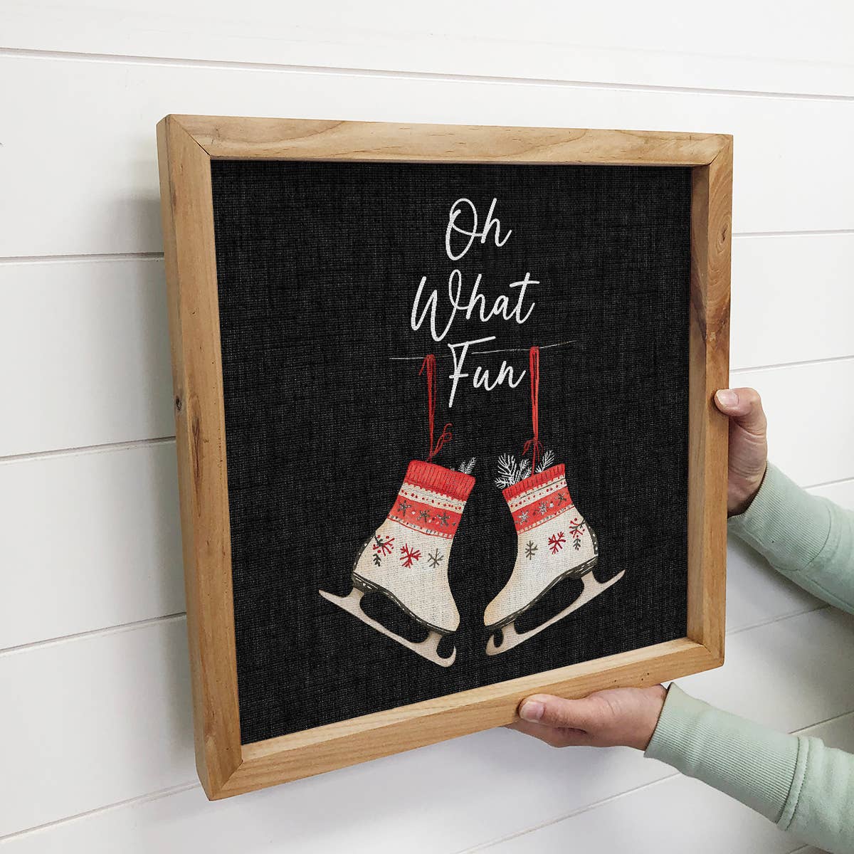 Oh What Fun Ice Skates - Christmas Canvas Art - Wood Framed