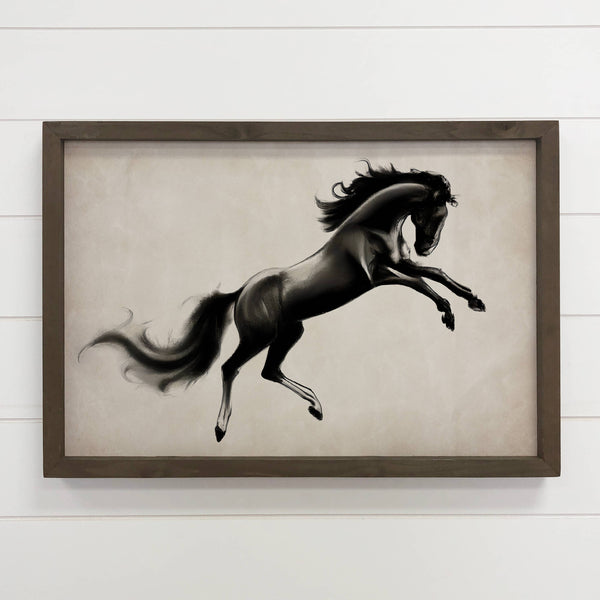 Black Stallion - Framed Animal Canvas Art - Ranch House Art