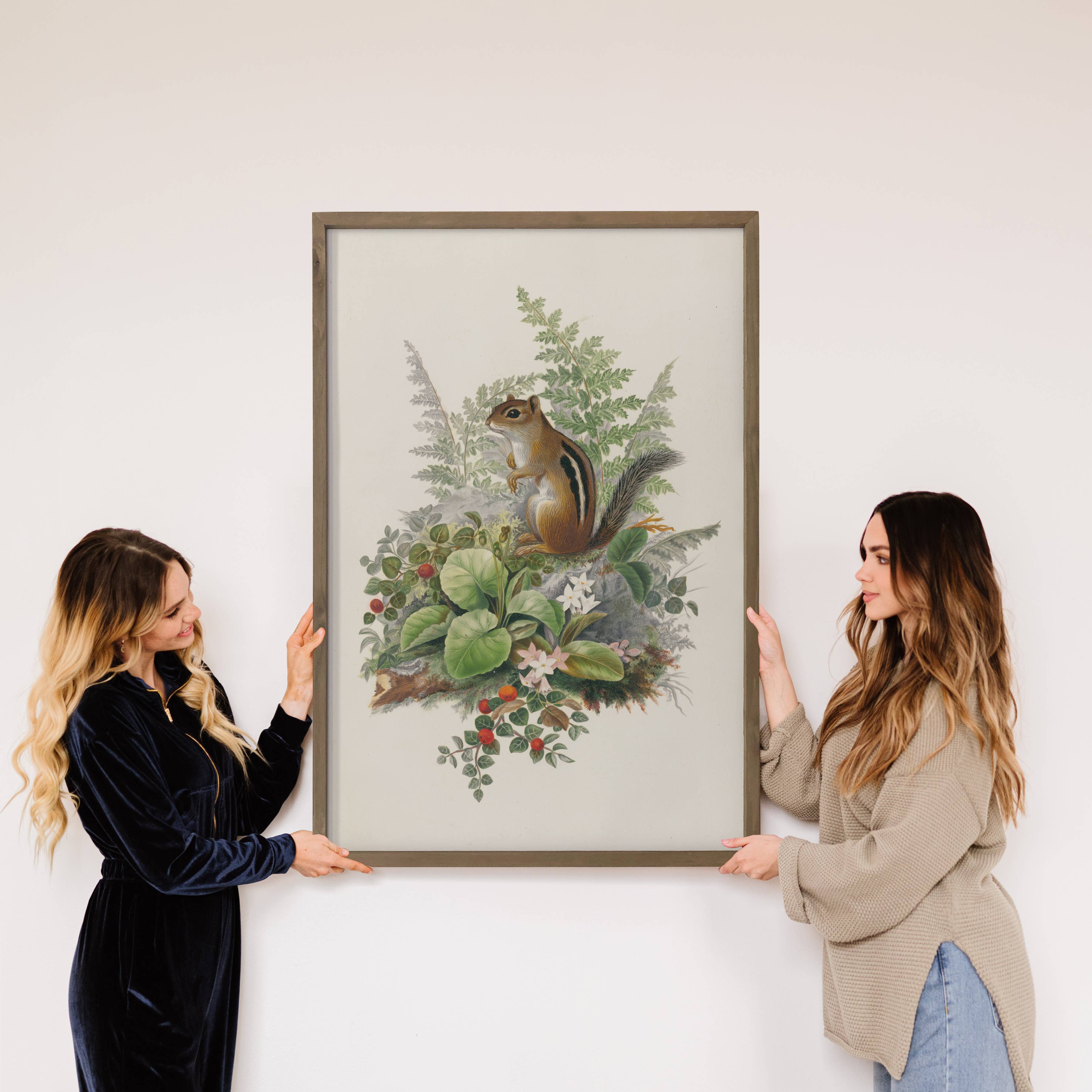 Chipmunk and Berries - Forest Animal Canvas Art - Wood Frame