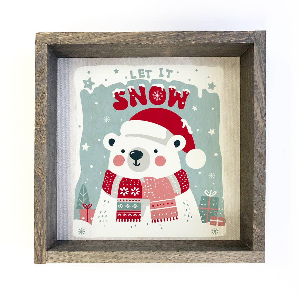 Let It Snow Polar Bear - Christmas Canvas Art - Wood Framed